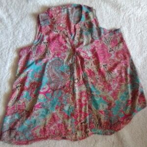 Floral Sleeveless Women's Top - Pink and Blue
